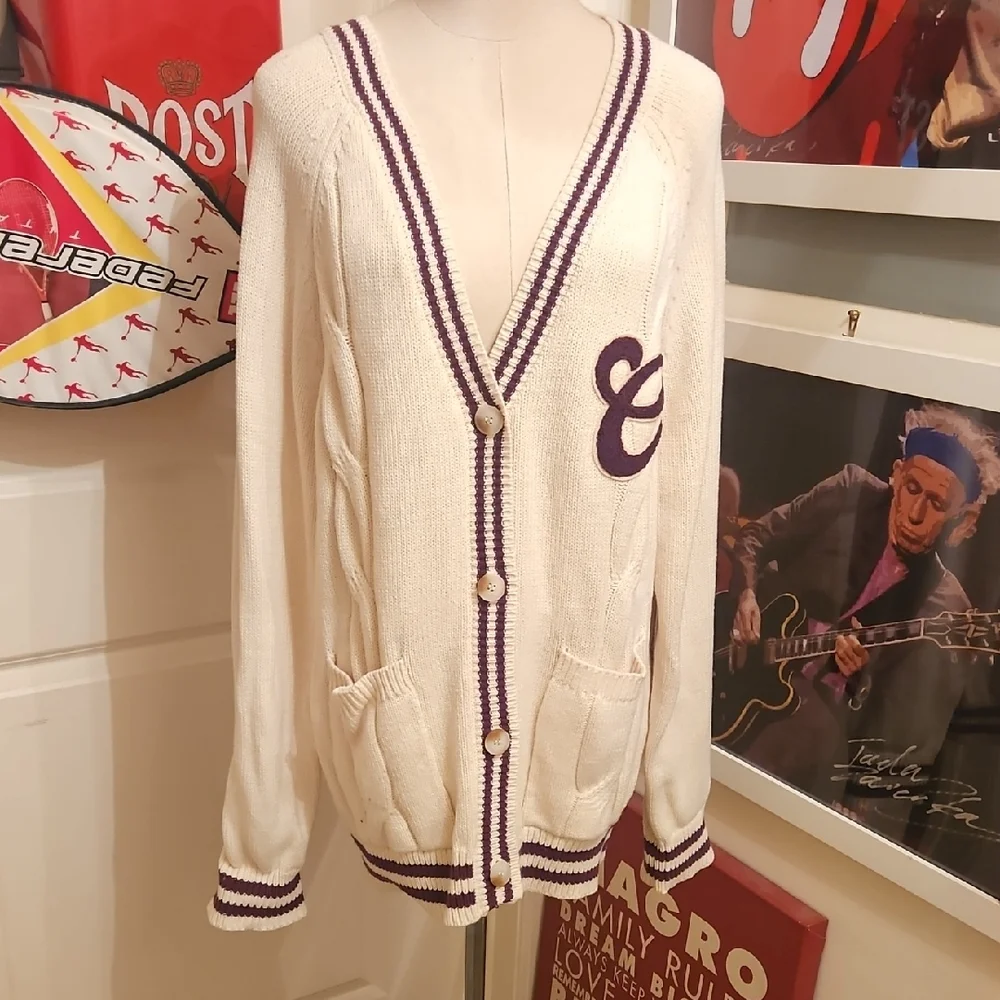 Forever 21 Cream Cardigan with Burgandy Applique and Trim - Picture 1 of 8